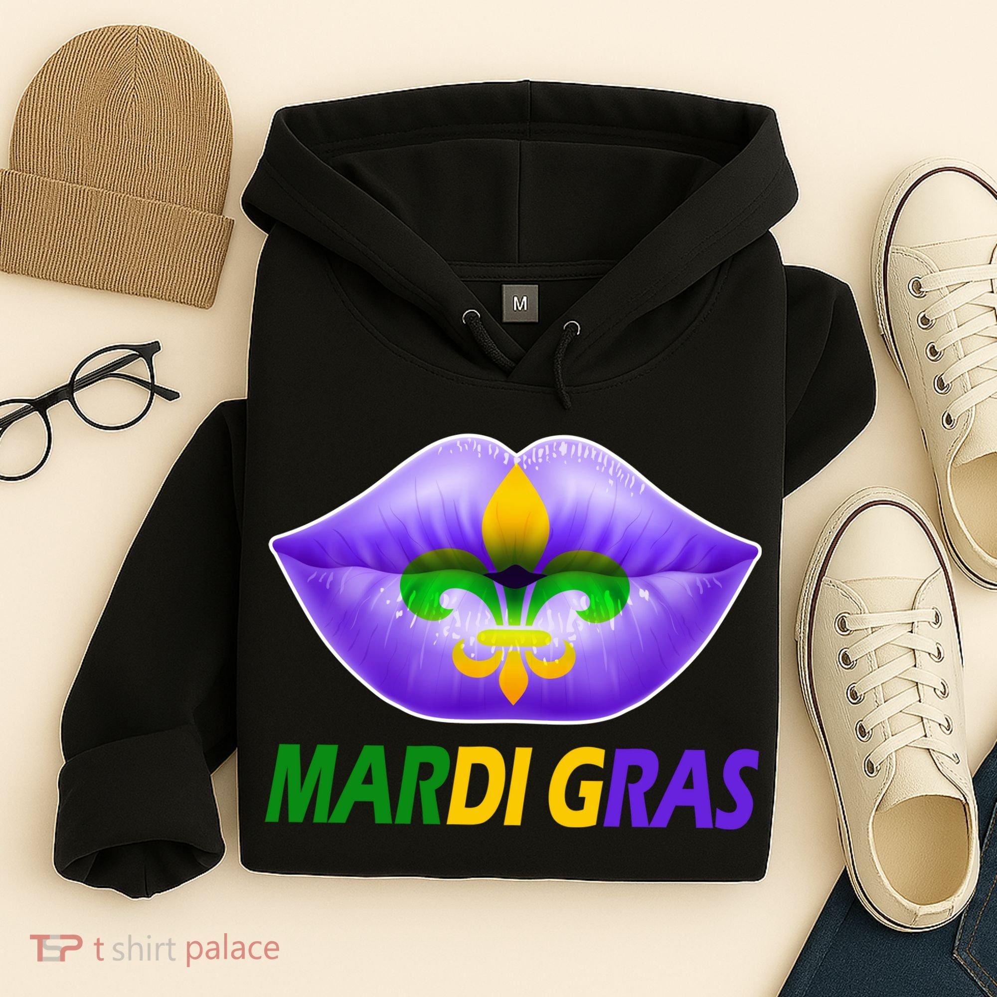 Mardi Gras Party Lips Fleur De Lis Hoodie