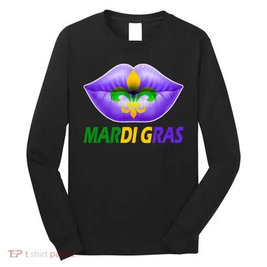 Mardi Gras Party Lips Fleur De Lis Long Sleeve Shirt