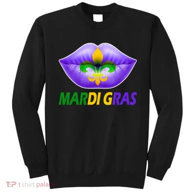 Mardi Gras Party Lips Fleur De Lis Sweatshirt
