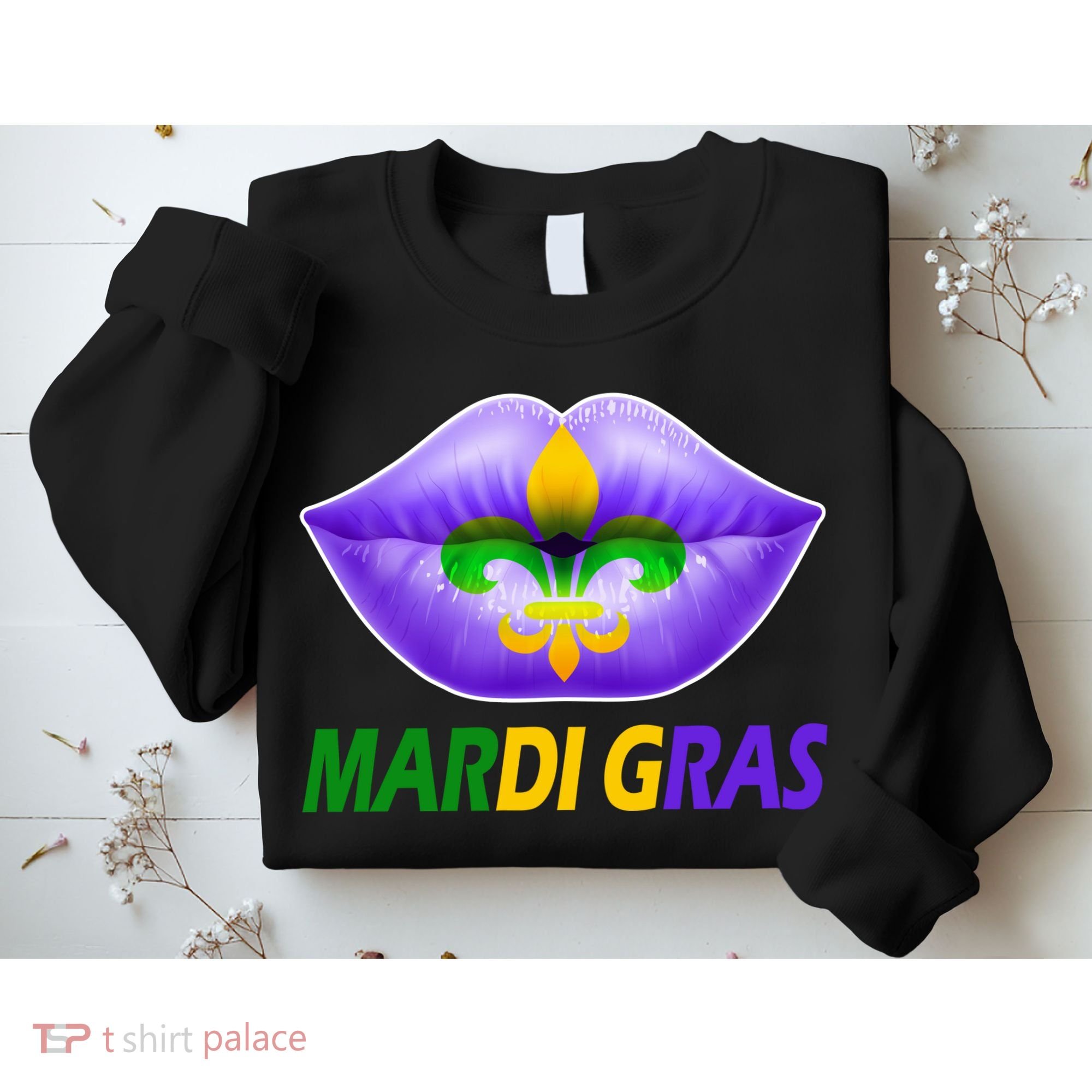 Mardi Gras Party Lips Fleur De Lis Sweatshirt