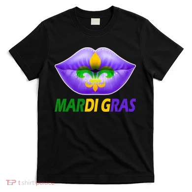 Mardi Gras Party Lips Fleur De Lis T-Shirt