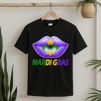 Mardi Gras Party Lips Fleur De Lis T-Shirt thumb 2