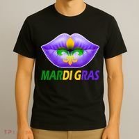 Mardi Gras Party Lips Fleur De Lis T-Shirt thumb 3