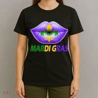 Mardi Gras Party Lips Fleur De Lis T-Shirt thumb 4