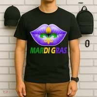 Mardi Gras Party Lips Fleur De Lis T-Shirt thumb 6
