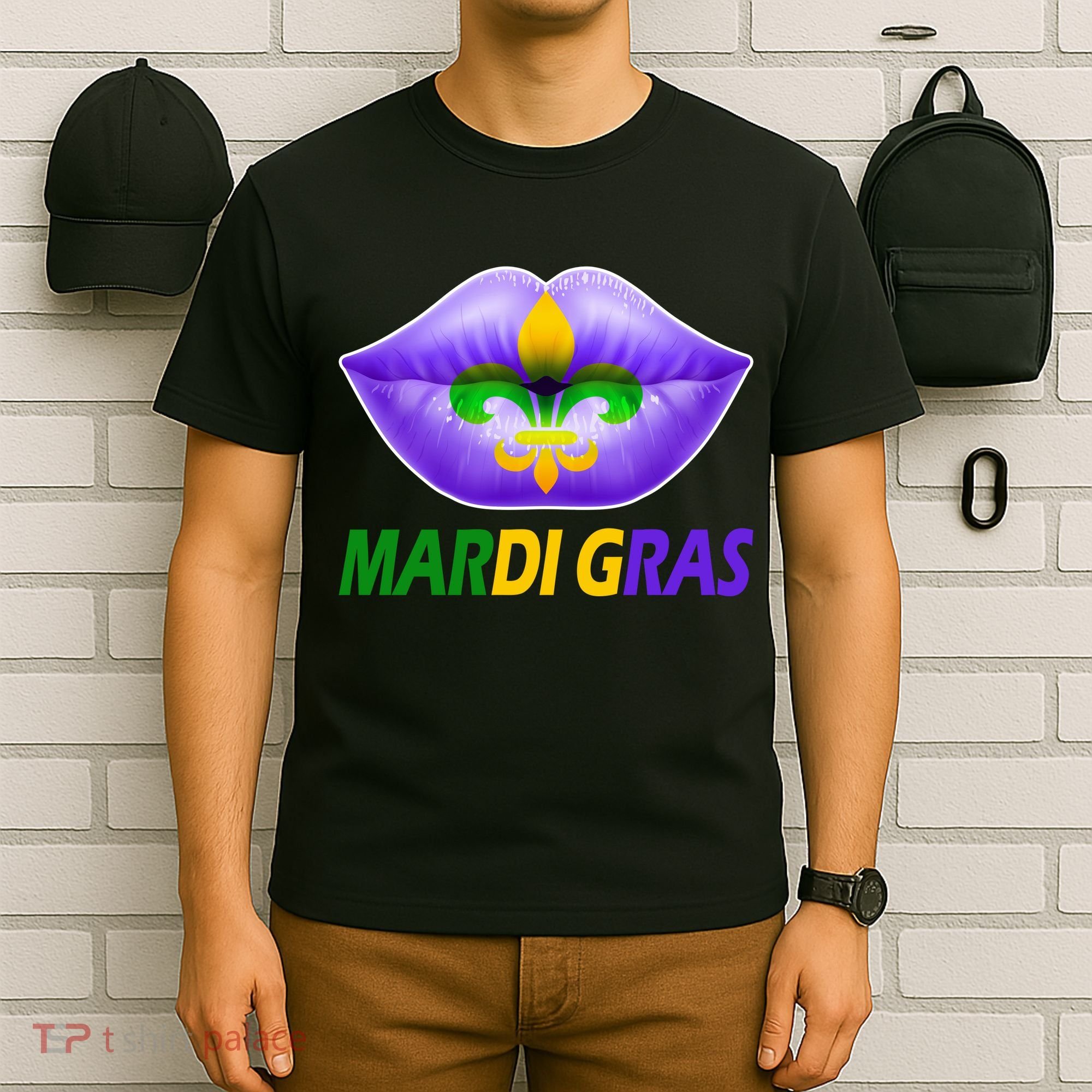Mardi Gras Party Lips Fleur De Lis T-Shirt