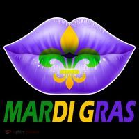 Mardi Gras Party Lips Fleur De Lis Button thumb 1