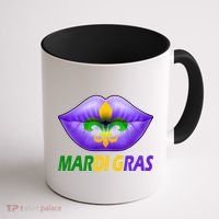 Mardi Gras Party Lips Fleur De Lis Coffee Mug thumb 1