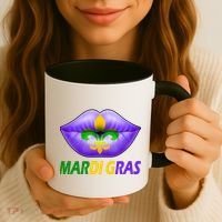 Mardi Gras Party Lips Fleur De Lis Coffee Mug thumb 3