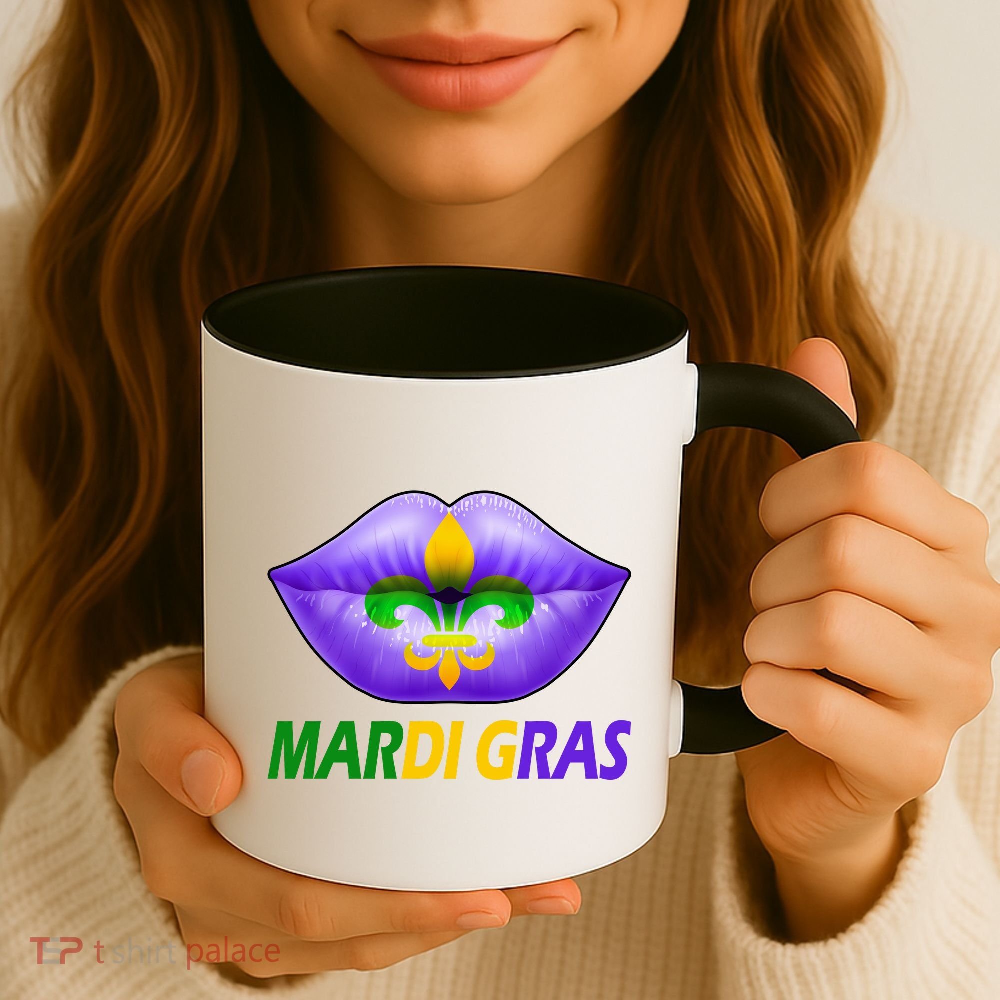 Mardi Gras Party Lips Fleur De Lis Coffee Mug