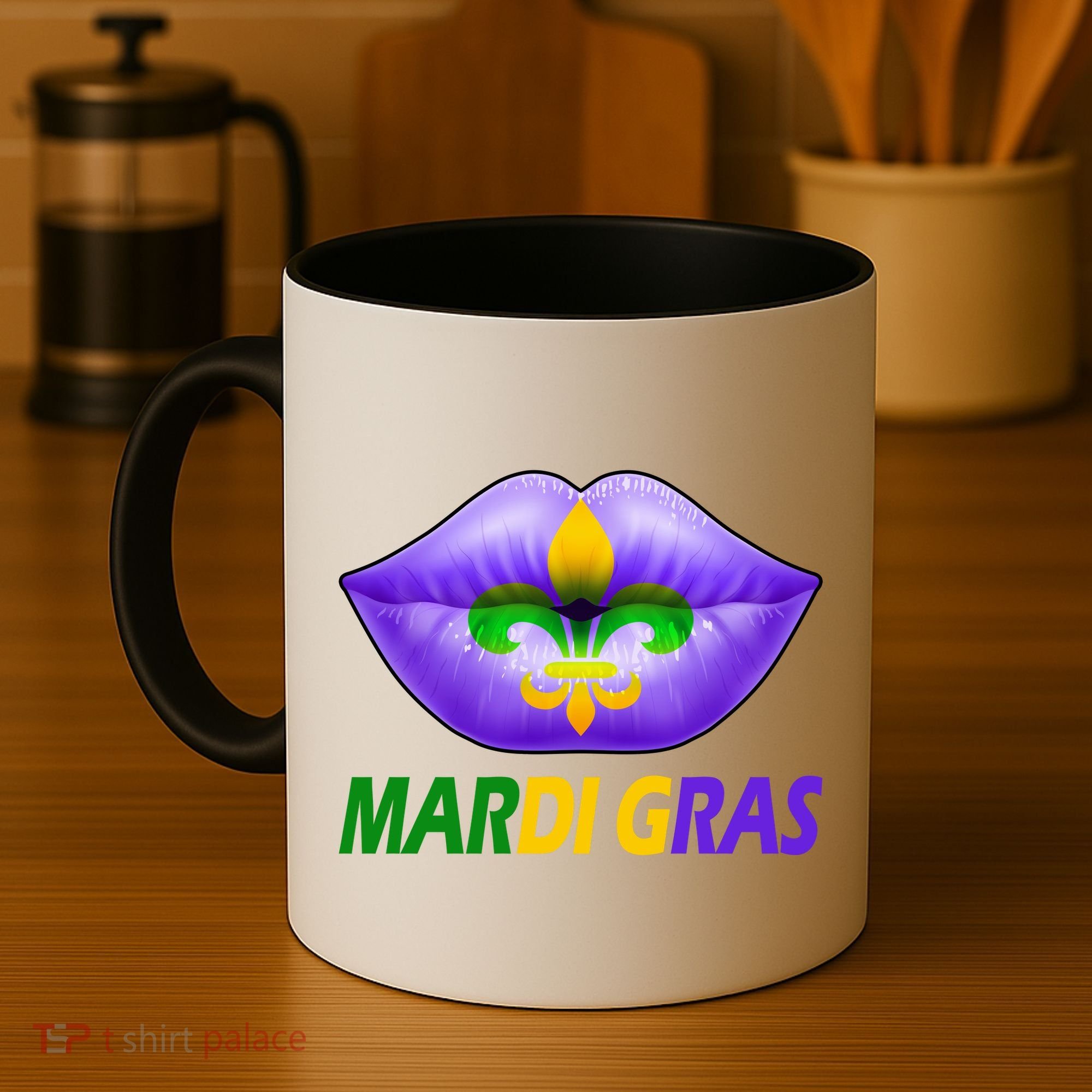 Mardi Gras Party Lips Fleur De Lis Coffee Mug