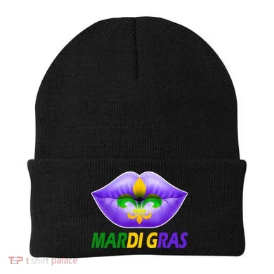 Mardi Gras Party Lips Fleur De Lis Beanie