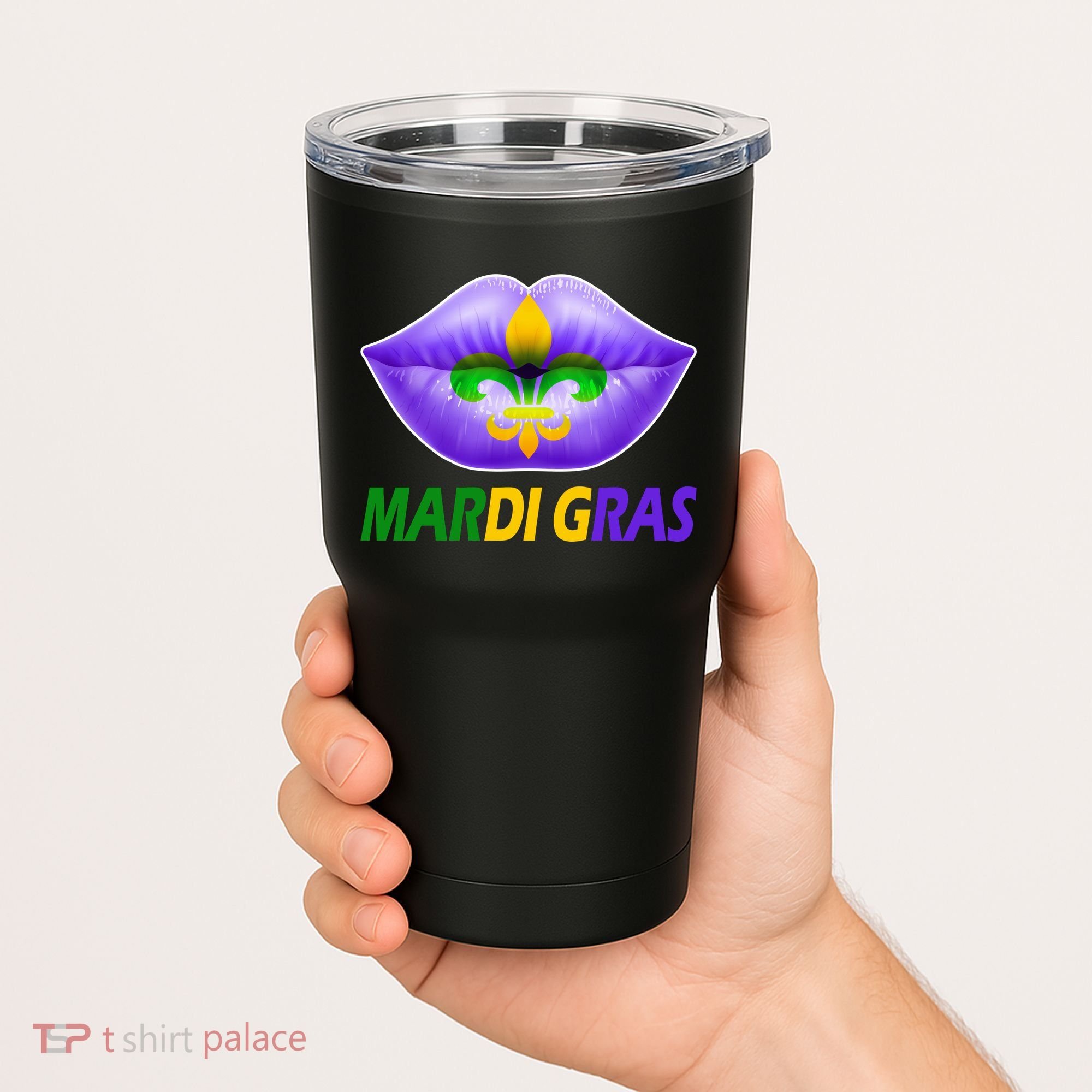 Mardi Gras Party Lips Fleur De Lis Tumbler