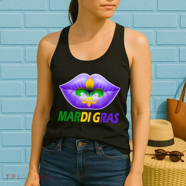 Mardi Gras Party Lips Fleur De Lis Women's Tank Top