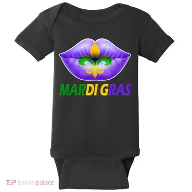 Mardi Gras Party Lips Fleur De Lis Baby Bodysuit