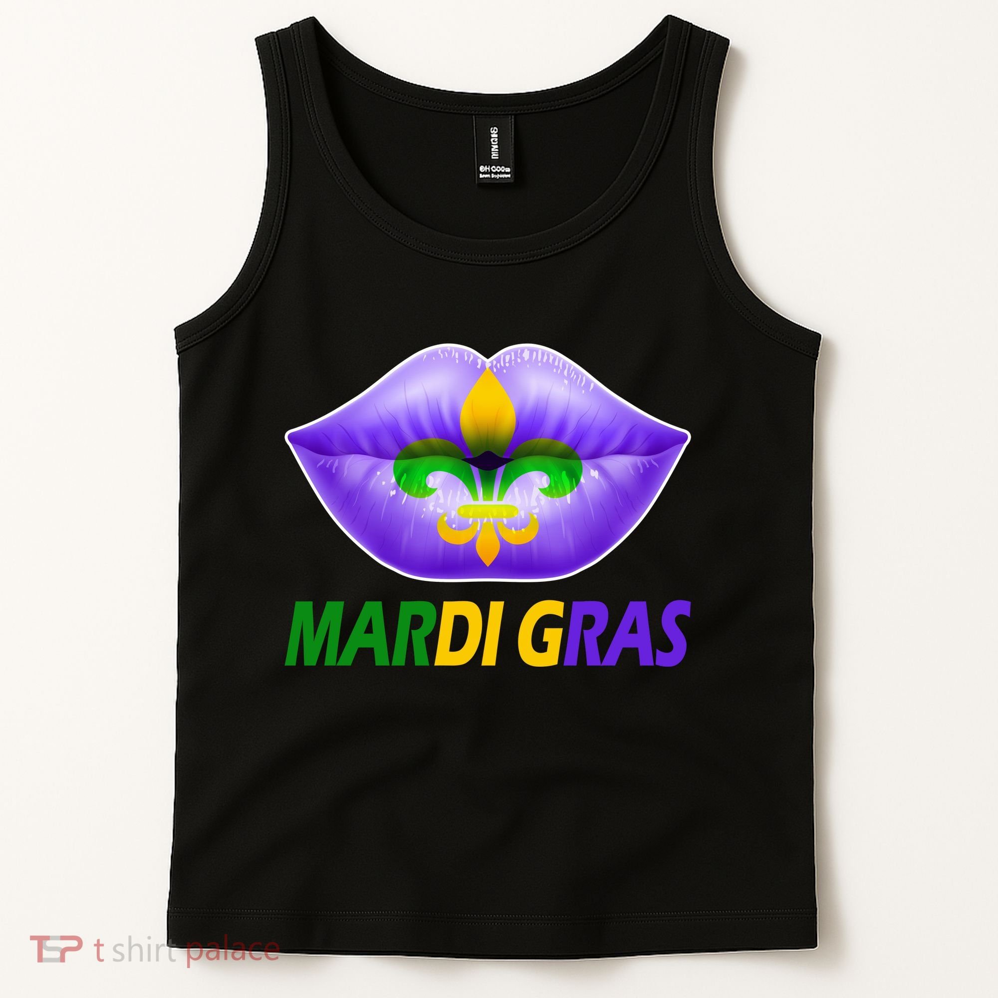 Mardi Gras Party Lips Fleur De Lis Tank Top
