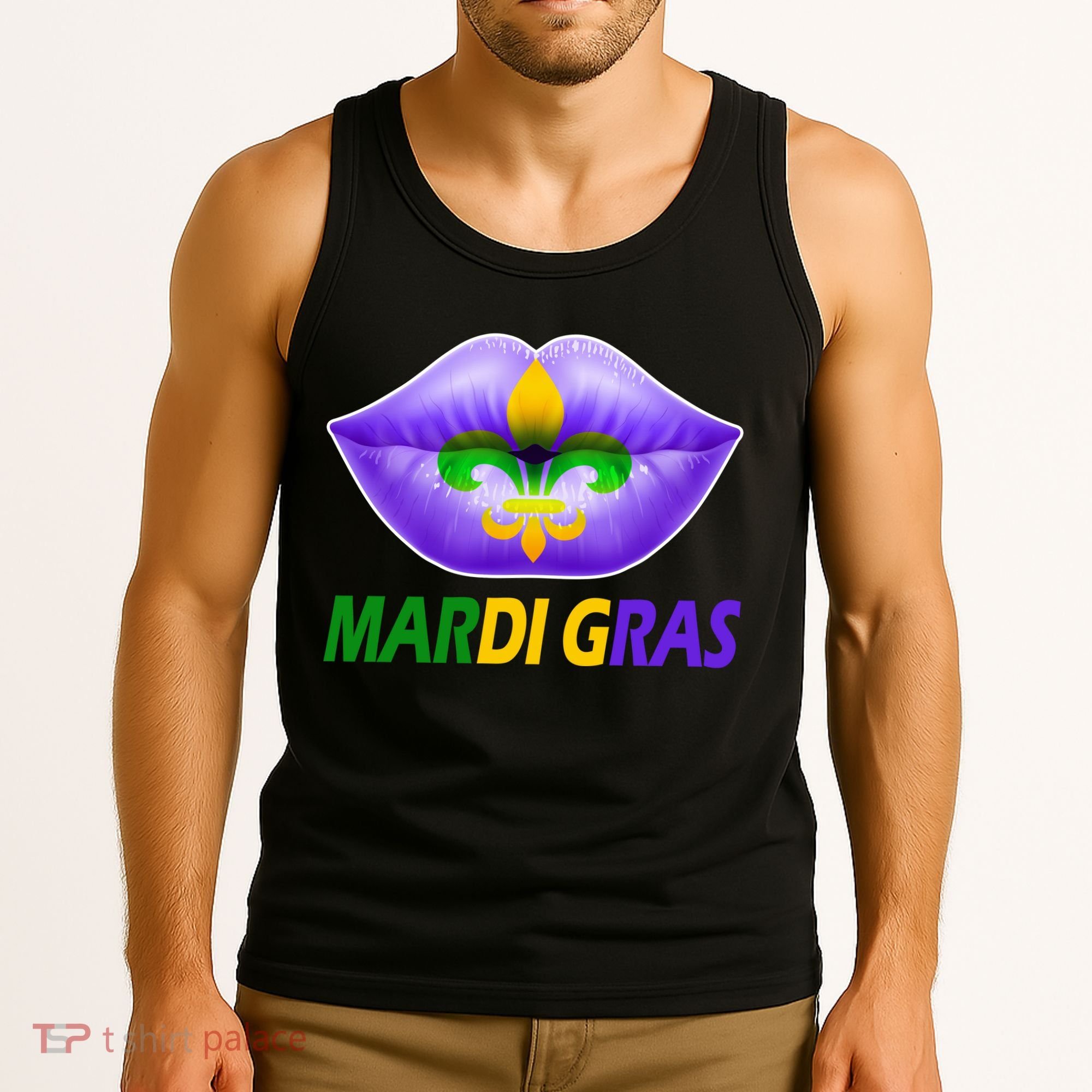 Mardi Gras Party Lips Fleur De Lis Tank Top