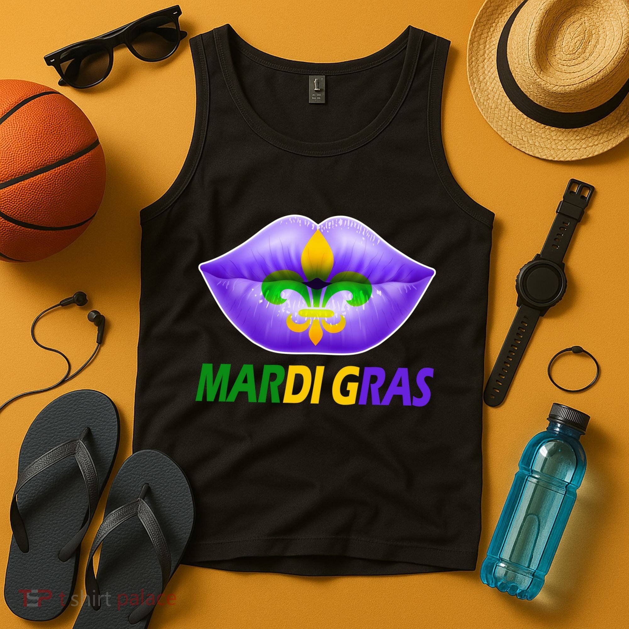 Mardi Gras Party Lips Fleur De Lis Tank Top
