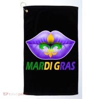 Mardi Gras Party Lips Fleur De Lis Golf Towel thumb 0