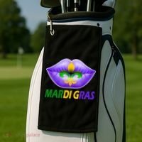 Mardi Gras Party Lips Fleur De Lis Golf Towel thumb 2