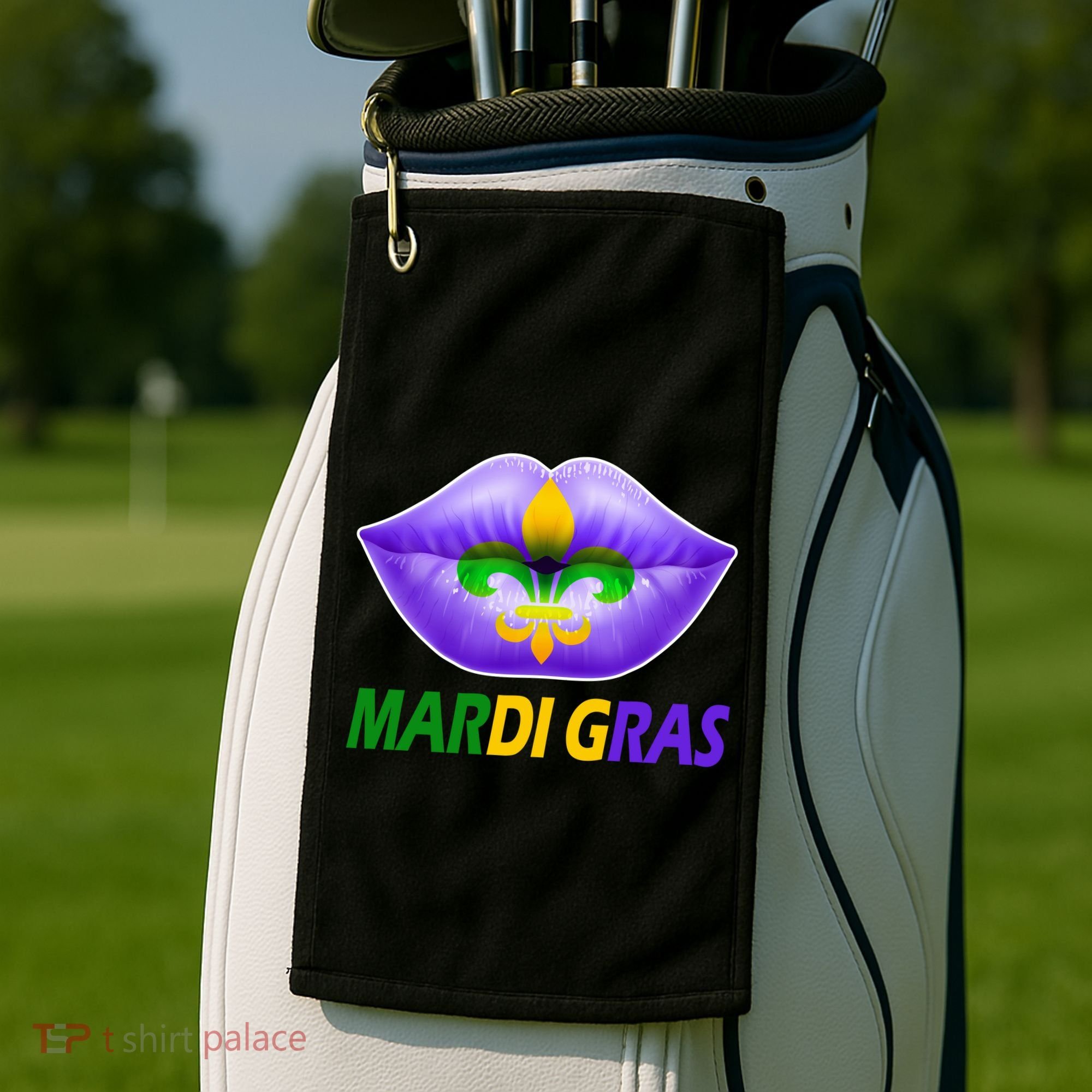 Mardi Gras Party Lips Fleur De Lis Golf Towel