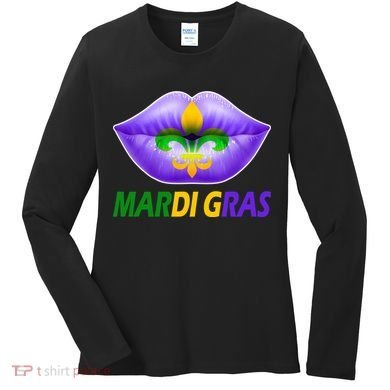 Mardi Gras Party Lips Fleur De Lis Women's Long Sleeve Shirt