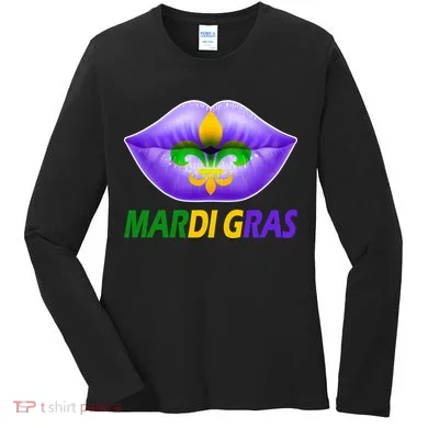 Mardi Gras Party Lips Fleur De Lis Women's Long Sleeve Shirt