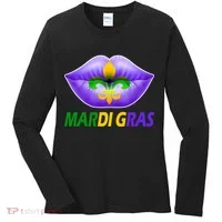 Mardi Gras Party Lips Fleur De Lis Women's Long Sleeve Shirt thumb 0