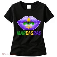 Mardi Gras Party Lips Fleur De Lis Women's T-Shirt thumb 0