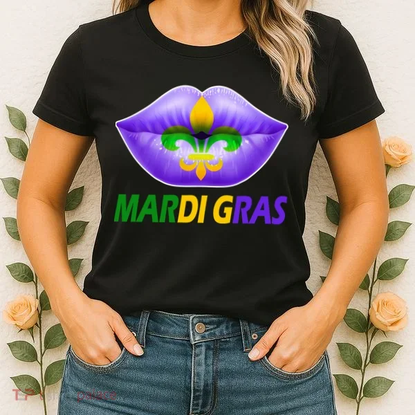 Mardi Gras Party Lips Fleur De Lis Women's T-Shirt