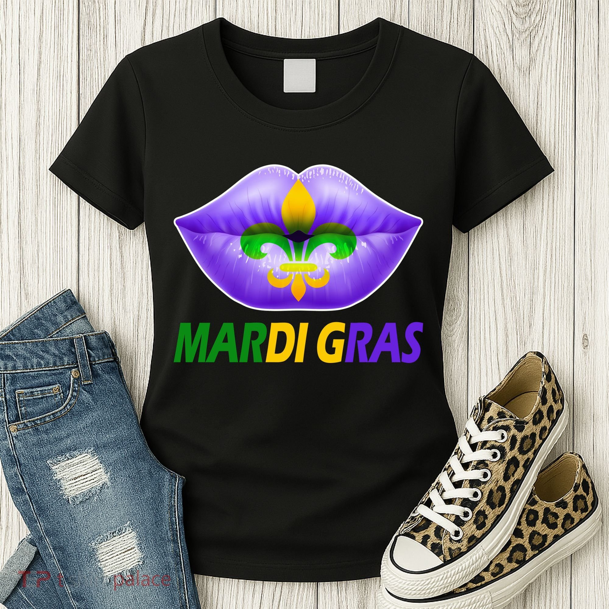Mardi Gras Party Lips Fleur De Lis Women's T-Shirt