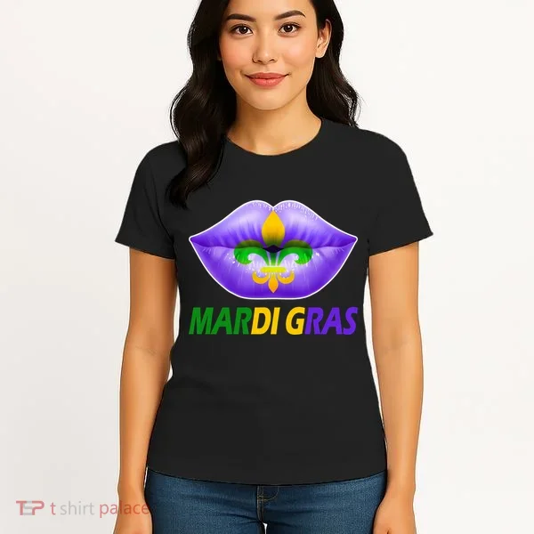 Mardi Gras Party Lips Fleur De Lis Women's T-Shirt