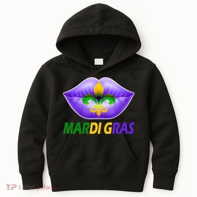Mardi Gras Party Lips Fleur De Lis Kids Hoodie