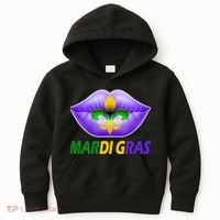 Mardi Gras Party Lips Fleur De Lis Kids Hoodie thumb 0