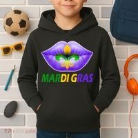 Mardi Gras Party Lips Fleur De Lis Kids Hoodie thumb 2