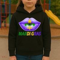 Mardi Gras Party Lips Fleur De Lis Kids Hoodie thumb 3