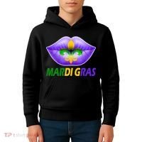 Mardi Gras Party Lips Fleur De Lis Kids Hoodie thumb 4