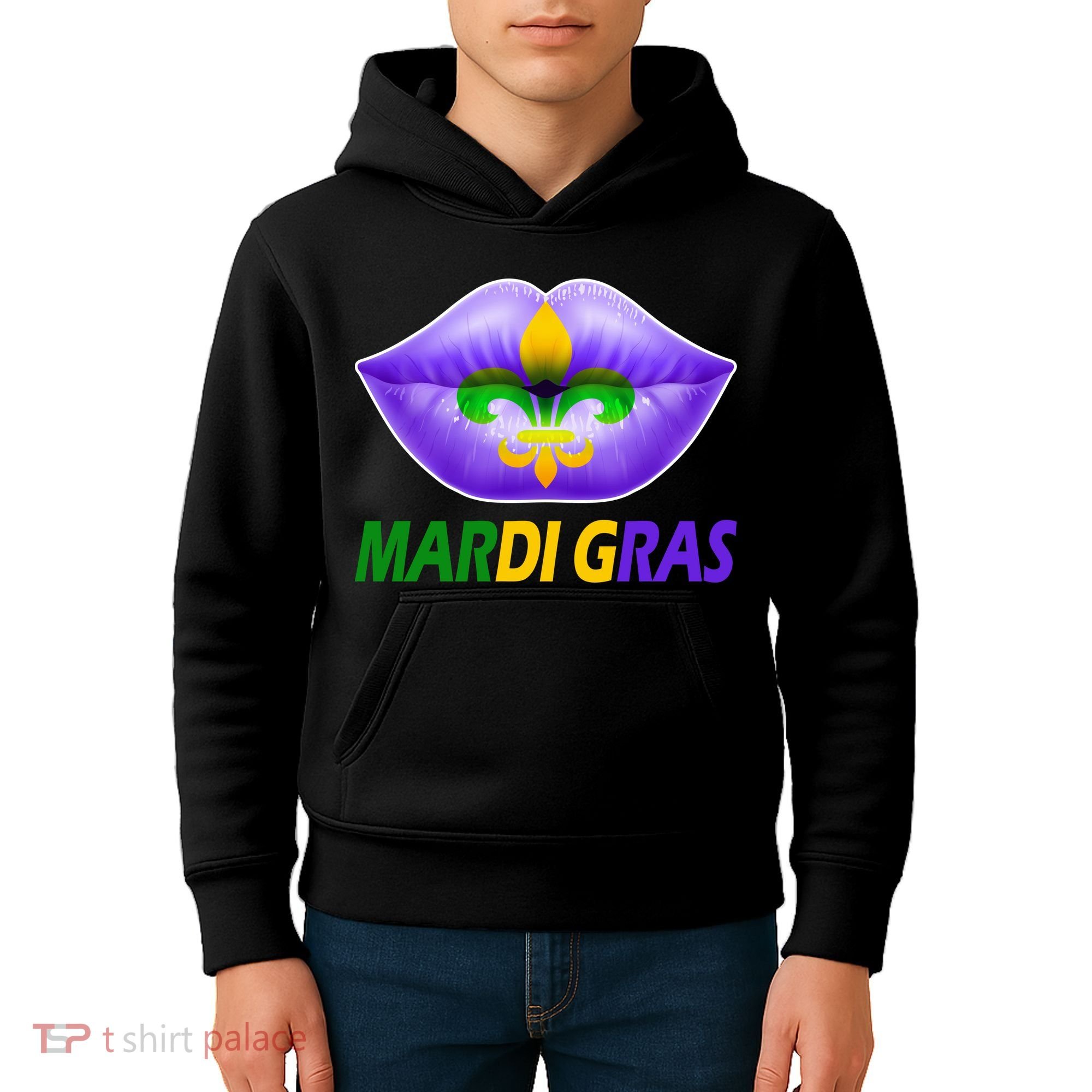 Mardi Gras Party Lips Fleur De Lis Kids Hoodie
