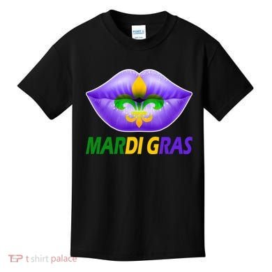 Mardi Gras Party Lips Fleur De Lis Kids T-Shirt
