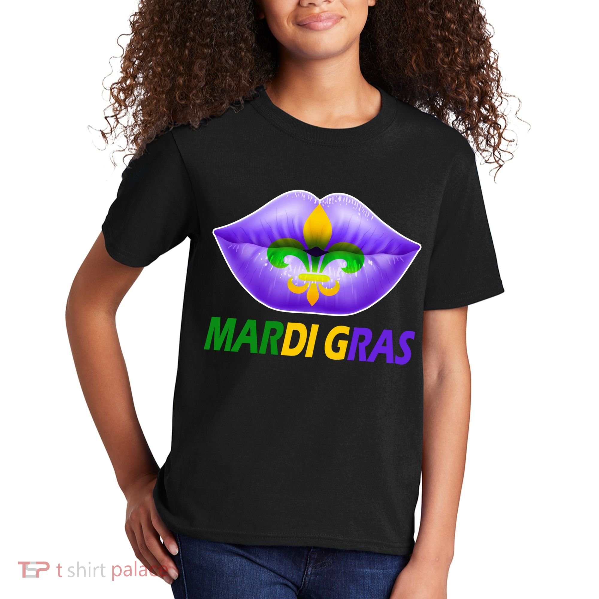 Mardi Gras Party Lips Fleur De Lis Kids T-Shirt