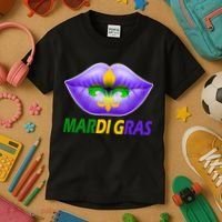 Mardi Gras Party Lips Fleur De Lis Kids T-Shirt thumb 3