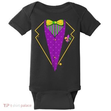 Mardi Gras Party Tux Baby Bodysuit