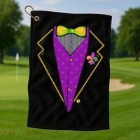 Mardi Gras Party Tux Golf Towel thumb 1
