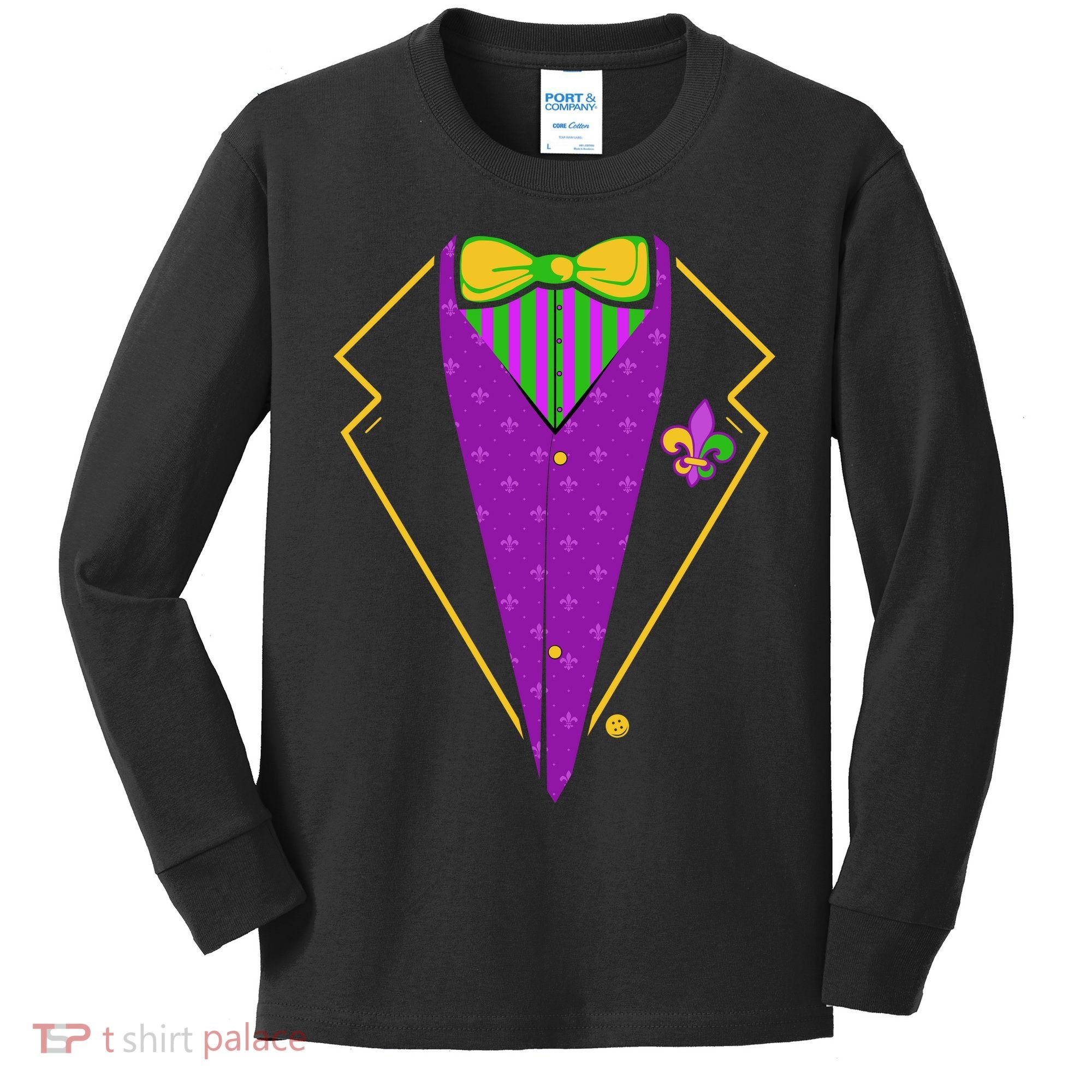 Mardi Gras Party Tux Kids Long Sleeve Shirt