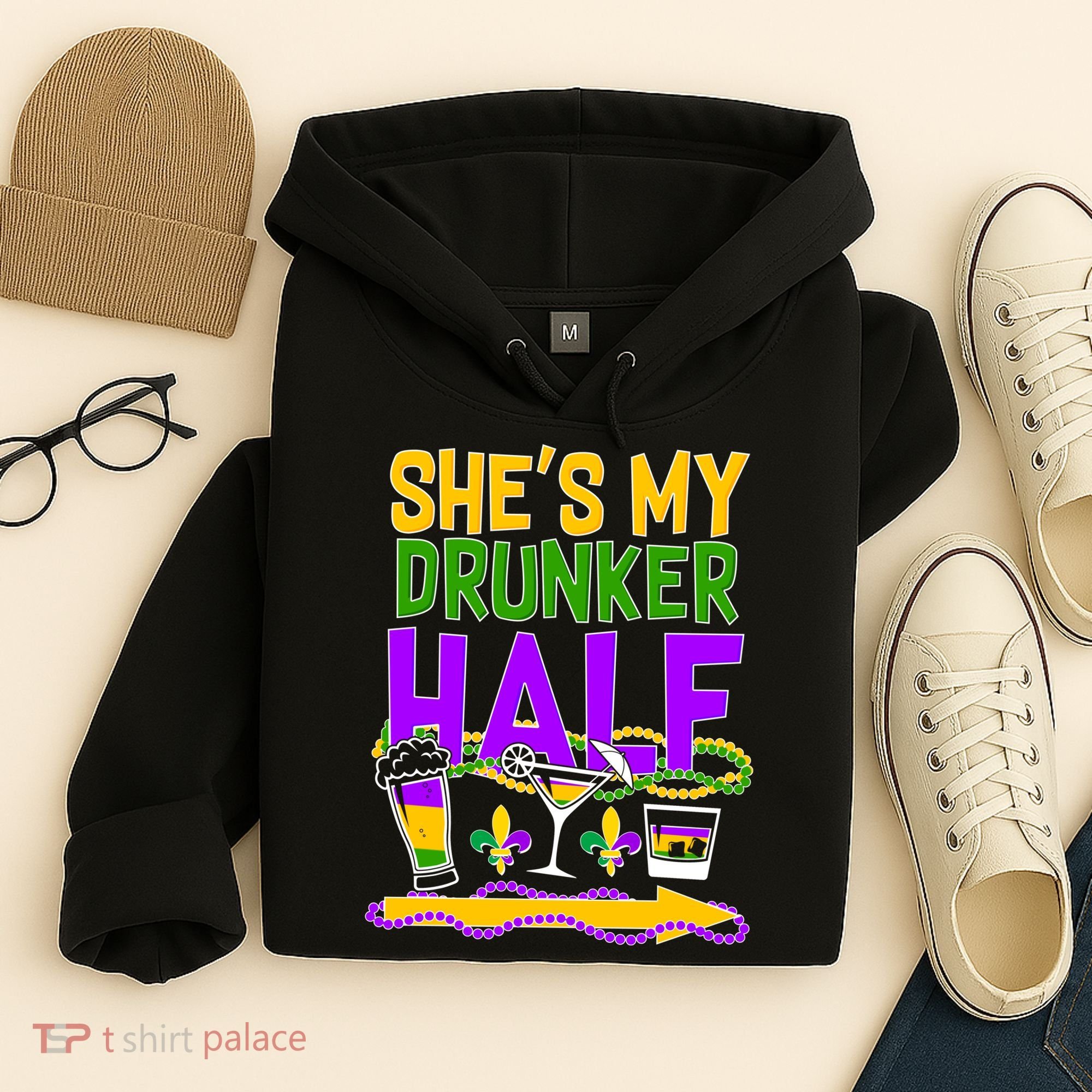 Mardi Gras She's My Drunker Half Hoodie