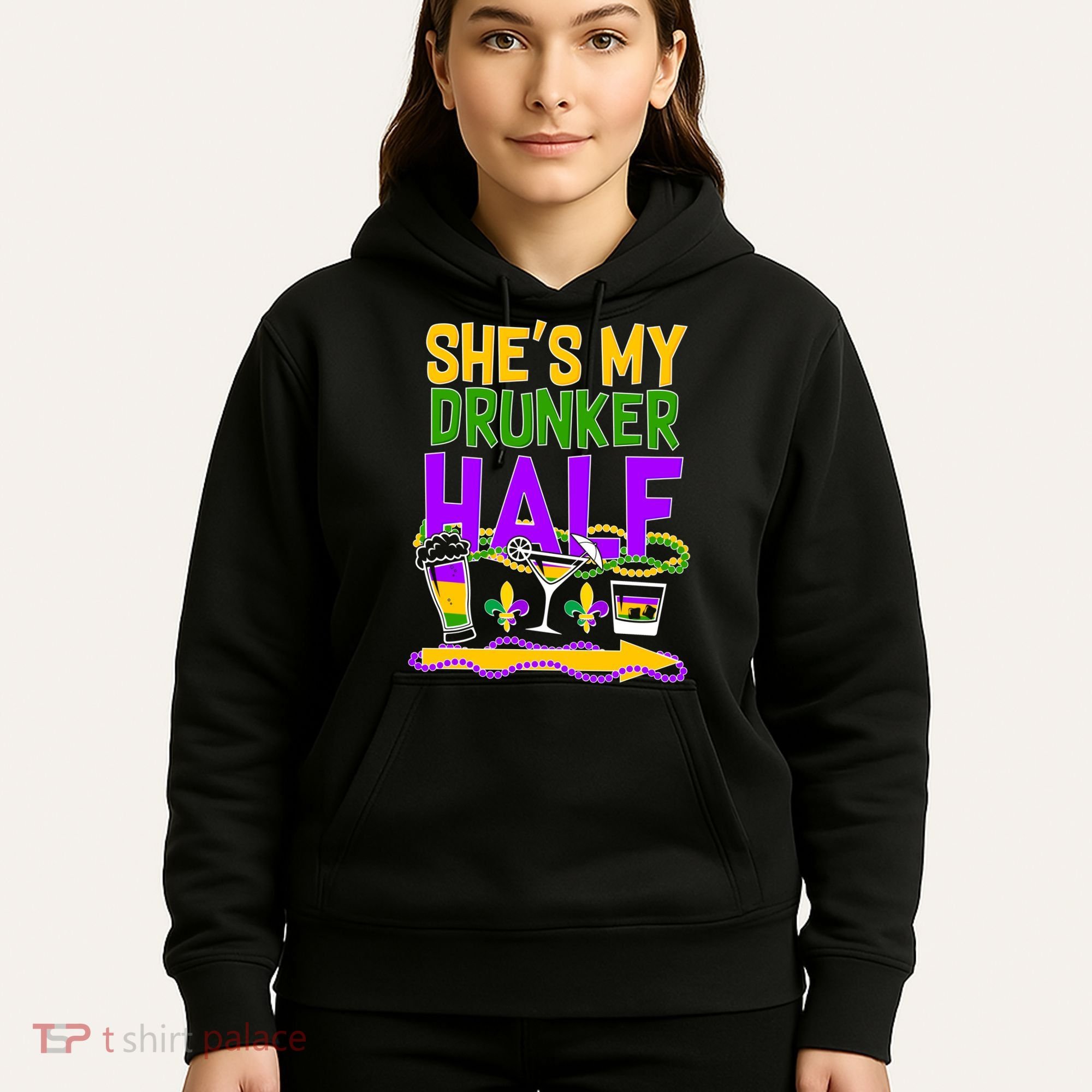 Mardi Gras She's My Drunker Half Hoodie