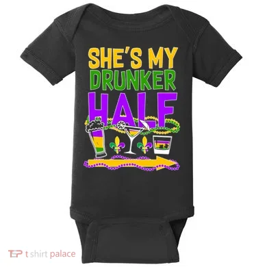Mardi Gras She's My Drunker Half Baby Bodysuit