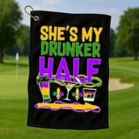 Mardi Gras She's My Drunker Half Golf Towel thumb 1