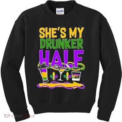 Mardi Gras She's My Drunker Half Kids Sweatshirt