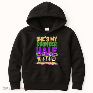 Mardi Gras She's My Drunker Half Kids Hoodie